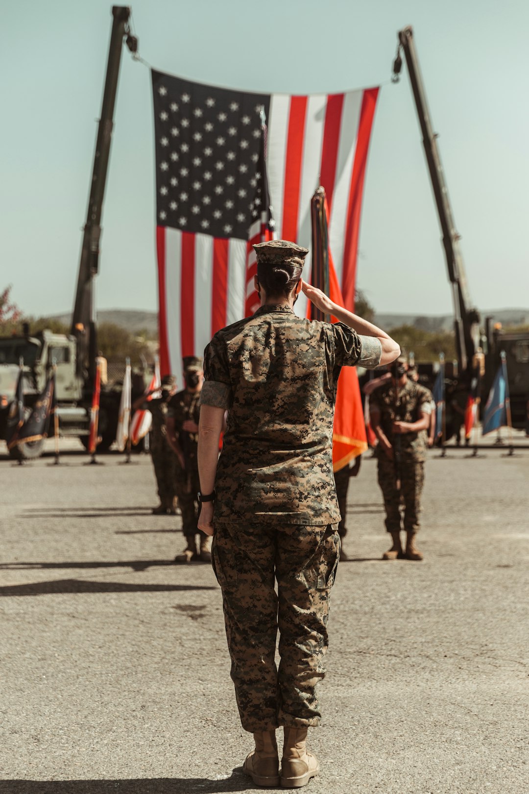 creative-03 U.S. Marine Corps Lt. Col. Carrie E. Stocker renders a salute during the redesignation of 1st Transportation Support Battalion and deactivation of Landing Support Company and Support Company, 1st Transportation Support Battalion, on Camp Pendleton, California, Apr. 2, 2021. Stocker was the last commanding officer for 1st Transportation Support Battalion. The redesignation of 1st Transportation Support Battalion to 1st Transportation Battalion and deactivation of Landing Support Company and Support Company were modernization initiatives conducted to best align the United States Marine Corps to support the National Defense Strategy.