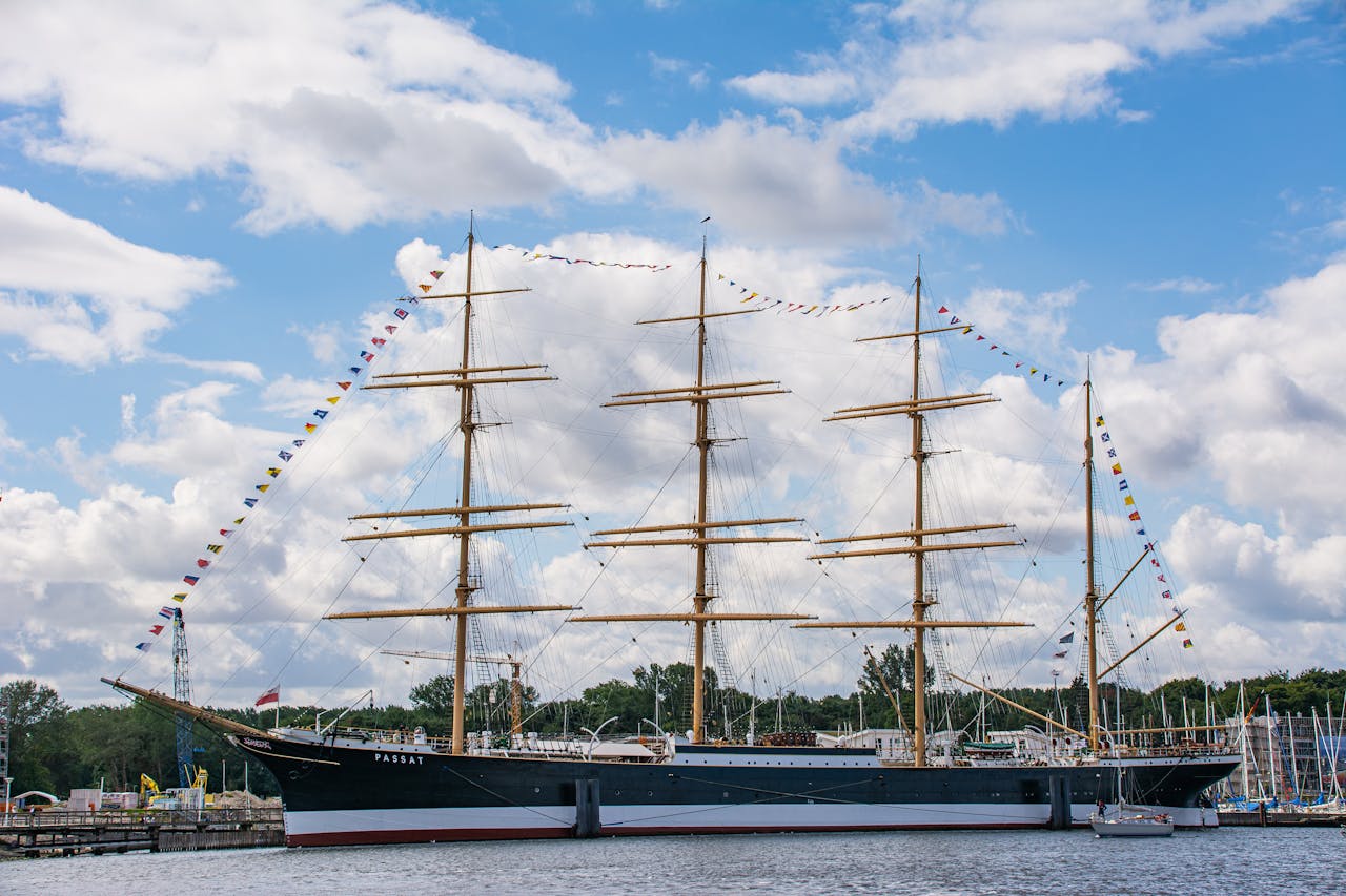 creative-03 A majestic view of the sailing ship Passat docked in Lübeck, Germany.