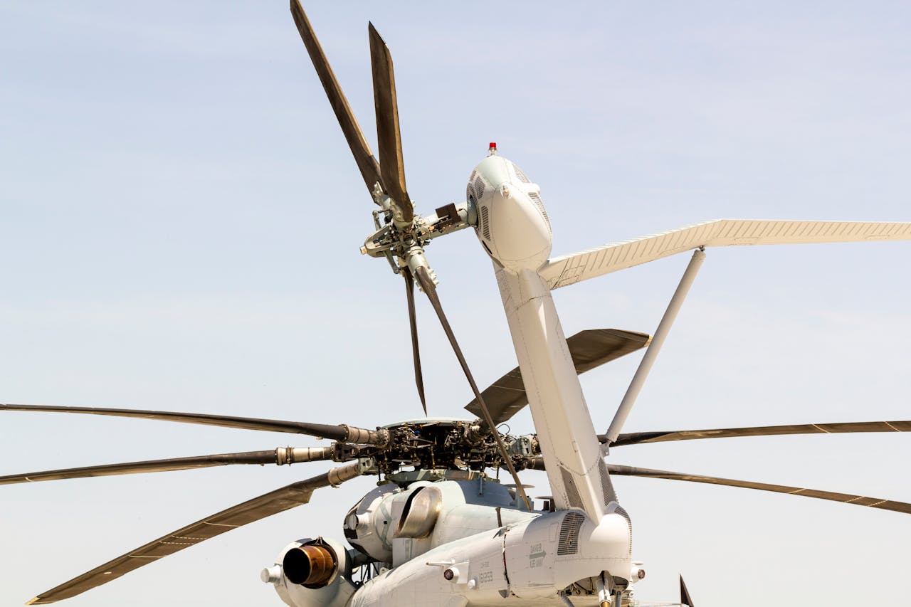 our-story Detailed view of a CH-53 helicopter rotor at Camp Lejeune, North Carolina.